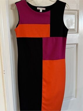 Aa Studio Black, Orange & Magenta Colorblock Sheath Dress
